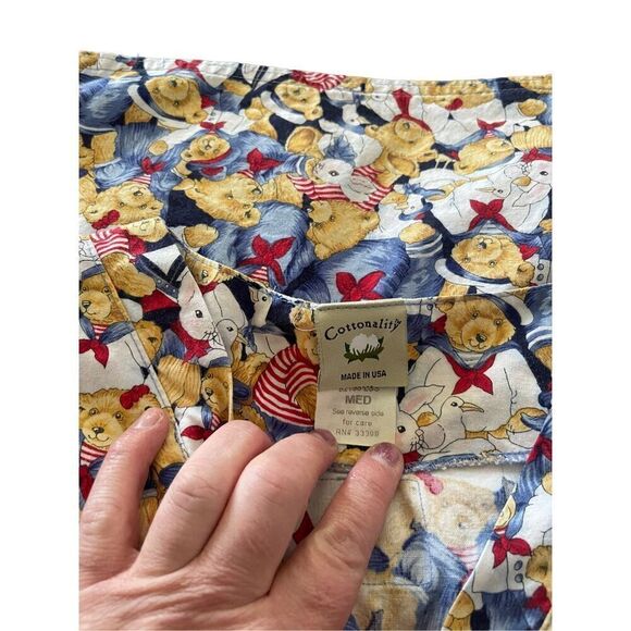 Cottonality Womens Multicolor Teddy Bears Print V-Neck Short Sleeve Scrub Medium - Picture 5 of 12